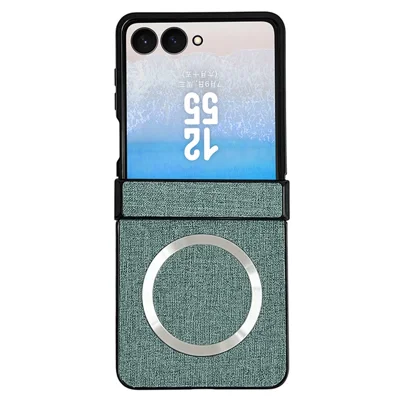 Capa de Telemóvel Magnética em Pele + PC para Samsung Galaxy Z Flip8 com Película para Ecrã Traseiro e Dobradiça - Verde