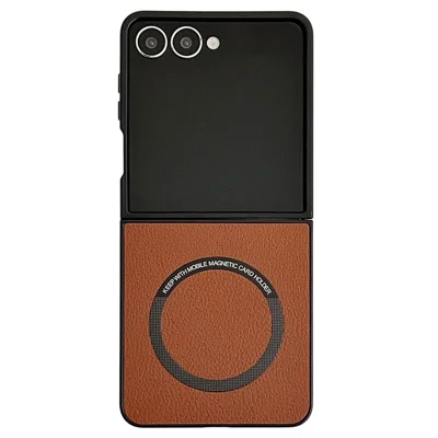 Etui magnetyczne do Samsung Galaxy Z Flip8, ochronne etui z odpornego skóry PU i tworzywa PC antyudarowe - brązowe