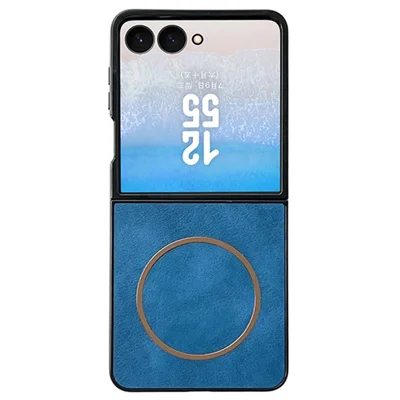 For Samsung Galaxy Z Flip8 Magnetic Case Crazy Horse Texture Leather Back Phone Cover - Blue