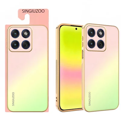 SINGIUZOO Für Motorola Edge 70 5G / Moto X70 Air 5G Hülle Galvanisiert AG Matt Verlaufsfarbe PC + TPU Handyhülle - Rosa