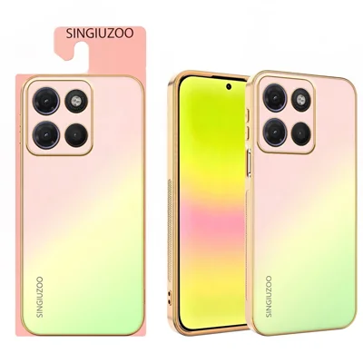 SINGIUZOO For Motorola Moto G17 Power 4G  /  Moto G17 4G  /  Moto G15 4G  /  Moto G15 Power 4G Case Electroplated AG Matte Gradient Color PC + TPU Phone Cover - Pink