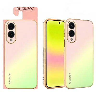 SINGIUZOO For Samsung Galaxy S25 Edge Case Electroplated AG Matte Gradient Color PC + TPU Phone Cover - Pink
