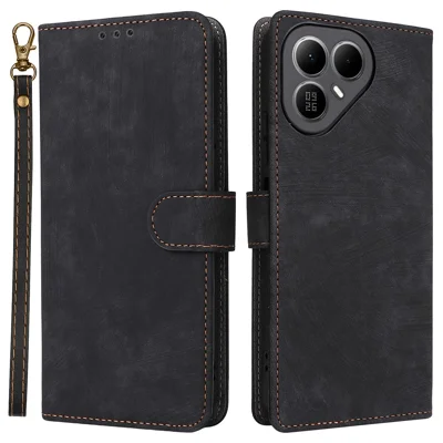 For TECNO Pova 8 5G Wallet Case RFID Blocking PU Leather Phone Cover Stand with Strap - Black