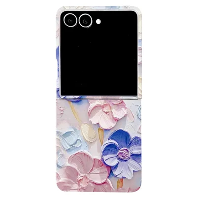 For Samsung Galaxy Z Flip8 Case Embossed Watercolor Floral Hard PC Protective Phone Cover - Watercolour Blue