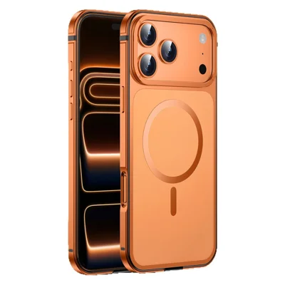 For iPhone 17 Pro magnetische hoesje Dual-Tone Legering + Silicone + PC Ultra-Dun Stootvaste Telefoonhoes - Oranje