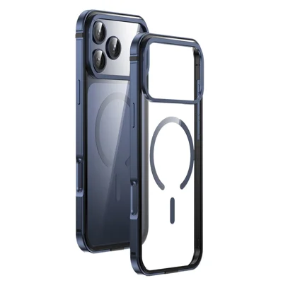 For iPhone 17 Pro Max Case Compatible with MagSafe Aluminum Alloy + TPU + PC Ultra Thin Clear Phone Cover - Blue