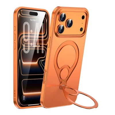 IM-CHEN Für iPhone 17 Pro Max Magnetische Hülle Tennis-Schläger-Ständer Metall + PC Stoßfeste Handyhülle - Orange