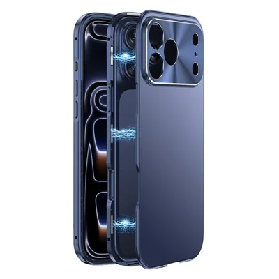 For iPhone 17 Pro Case Magnetic 2 in 1 Matte Acrylic + Aluminum Alloy Shockproof Phone Cover - Blue