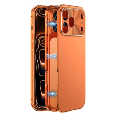 For iPhone 17 Pro Max Case Magnetic 2 in 1 Matte Acrylic + Aluminum Alloy Shockproof Phone Cover - Orange