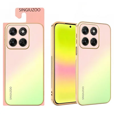 SINGIUZOO pour Motorola Moto G56 5G Étui Électrodéposé Couleur Dégradée Mat AG Protection en PC + TPU - Rose