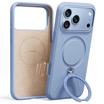 TORRAS Ostand Q3 سلسلة السيليكون لهاتف iPhone 18 Pro Max / 17 Pro Max غطاء مغناطيسي بحامل قابل للدوران من السيليكون السائل + غطاء هاتف من مادة البولي كربونات - أرجواني