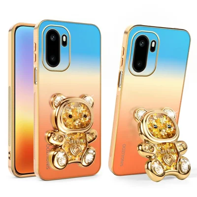 SINGIUZOO Etui z powłoką elektroluminescencyjną do OnePlus 15R 5G / Ace 6 5G / Ace 6T 5G z klapką w kształcie misia i kolorami przejściowymi PC + TPU - Pomarańczowy