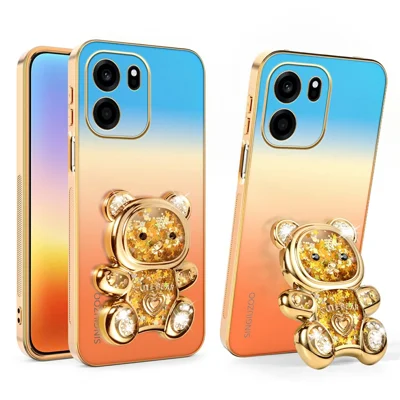 SINGIUZOO Funda para OnePlus Turbo 6V 5G / Nord CE6 5G con Soporte Giratorio de Oso con Brillo, Carcasa de PC + TPU con Color Gradiente Galvanizado - Naranja