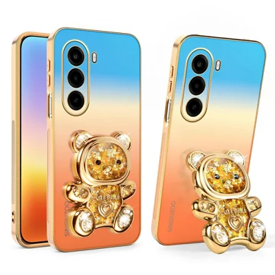 SINGIUZOO For OnePlus Nord CE6 Lite 5G / Turbo 6X 5G Case Glitter Bear Kickstand Electroplated Gradient Color PC + TPU Phone Cover - Orange