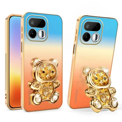 SINGIUZOO Pour Realme 16T 5G Coque Paillettes Support Ours Électroplacé Couleur Dégradée PC + TPU - Orange