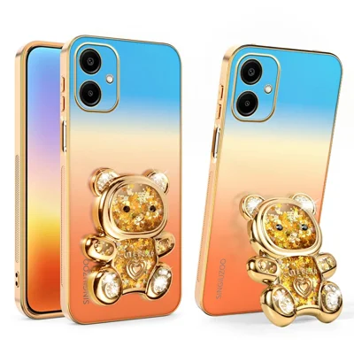 SINGIUZOO For Samsung Galaxy A06 4G Case Glitter Bear Kickstand Electroplated Gradient Color PC + TPU Phone Cover - Orange