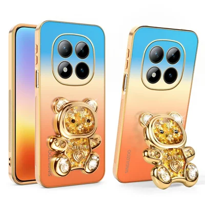 SINGIUZOO pour Xiaomi Redmi Note 15 Pro+ 5G (Global) / Poco M8 Pro 5G Étui à Support Ourson Pailleté Couleur Dégradée avec Revêtement Métallisé - Orange