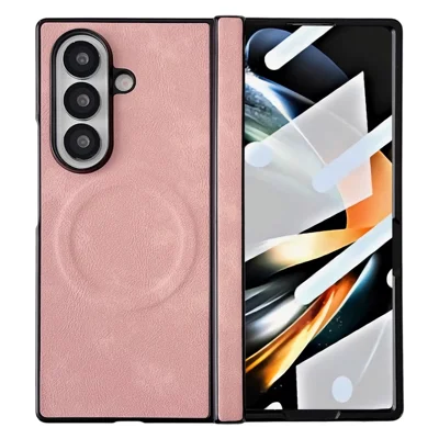 Etui magnetyczne dla Samsung Galaxy Z Fold8 Ultra z ekranem ochronnym, teksturą skóry, zawiasem sprężynowym, ochronna obudowa - różowy