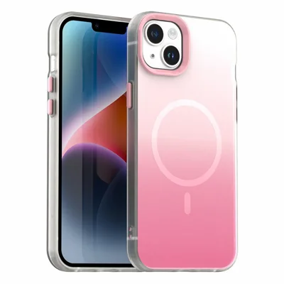 For iPhone 13 Magnetic Case Gradient TPU + PET + PC IMD Shockproof Phone Cover - Pink