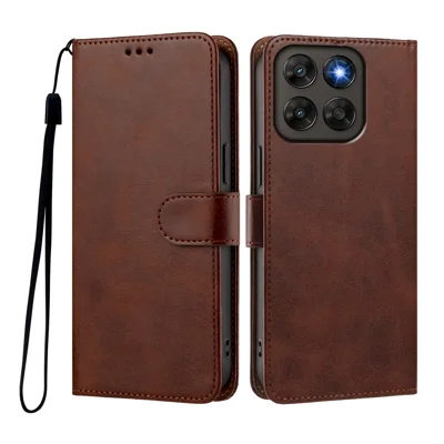  For Motorola Moto G77 5G / Motorola Moto G67 5G Case Wallet Flip Stand PU Leather Phone Cover with Wrist Strap - Brown