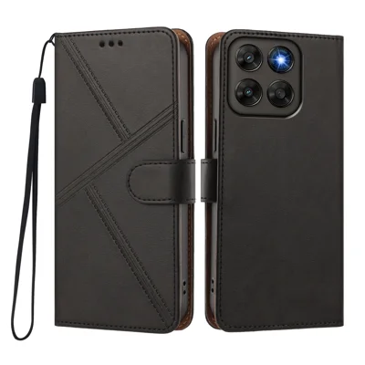  For Motorola Moto G77 5G / Motorola Moto G67 5G Case Diamond Stitch PU Leather Wallet Flip Phone Cover with Wrist Strap - Black