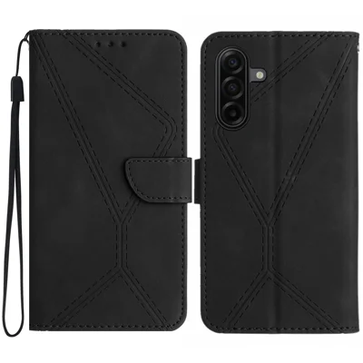  For Samsung Galaxy A27 5G Case Skin Touch Lines Imprinted PU Leather Flip Phone Cover - Black