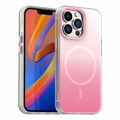 For iPhone 13 Pro Magnetic Case Gradient TPU + PET + PC IMD Shockproof Phone Cover - Pink