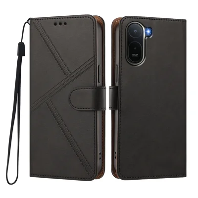  For Xiaomi Redmi A5 4G (Global) (171.8mm) / Xiaomi Redmi A5 4G (171.7mm) / Xiaomi Poco C71 4G / Xiaomi Redmi A7 4G Case Diamond Stitch PU Leather Wallet Flip Phone Cover with Wrist Strap - Black