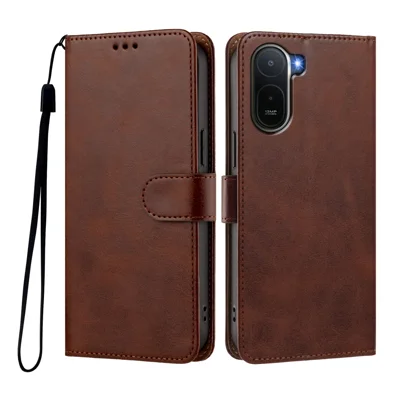  For Xiaomi Redmi A5 4G (171.7mm) / Xiaomi Redmi A5 4G (Global) (171.8mm) / Xiaomi Poco C71 4G / Xiaomi Redmi A7 4G Case Wallet Flip Stand PU Leather Phone Cover with Wrist Strap - Brown