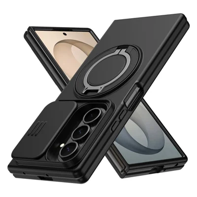 Voor Samsung Galaxy Z Fold8 Ultra / Z Fold7 5G Magnetische Hoes Ringstandaard Schuif Beschermhoes TPU PC Hybride Telefoonhoes - Zwart
