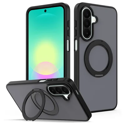 Rotating Magnetic Kickstand Case for Samsung Galaxy A18 5G / A18 4G / A17 5G / A17 4G / F17 5G / M17 5G PC + TPU Skin-Touch Phone Cover - Black