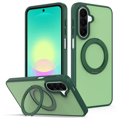 For Samsung Galaxy S26 Magnetic Case Shockproof PC+TPU Skin-touch Phone Cover with Rotating Kickstand - Green