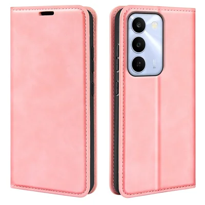 Чехол для Realme C100 5G из искусственной кожи с текстурой под кожу и отделением для карт - Розовый