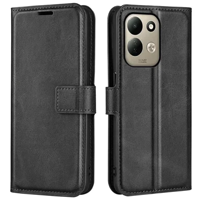 Für Xiaomi Redmi 17 4G Ständer-Case Kratzfester Rindsleder-Optik Lederschutzhülle – Schwarz