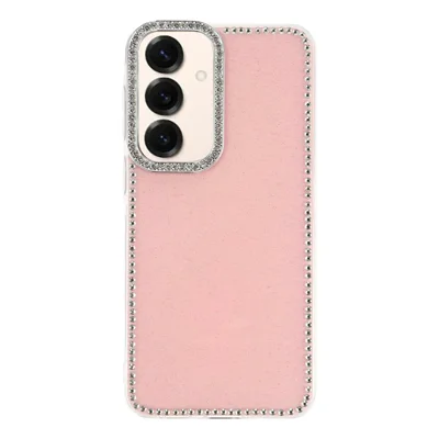 For Samsung Galaxy A17 4G / A17 5G Case Rhinestone Edge Glitter Back TPU + PC IMD Phone Cover - Glitter Light Pink