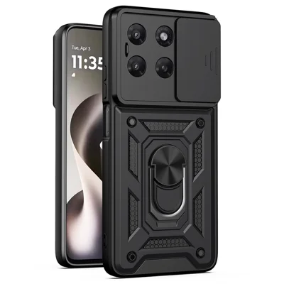 För Motorola Moto G37 5G / Moto G37 Power 5G / Moto G47 5G Skal med Skjutbar Kamerlock PC + TPU Ställbar Telefonhölse - Svart