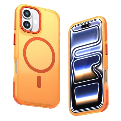 For iPhone 17 Magnetic Case Color Blocking PC + TPU Anti-Fingerprint Phone Cover - Orange