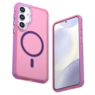 For Samsung Galaxy S26+ Magnetic Case Color Blocking PC + TPU Anti-Fingerprint Phone Cover - Pink