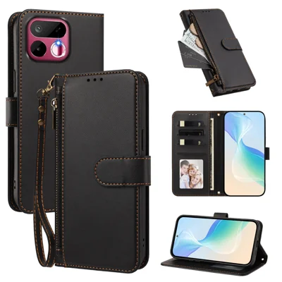 Étui pour Realme 16T 5G avec portefeuille, support, 4 emplacements pour cartes, en cuir PU, avec dragonne - Noir
