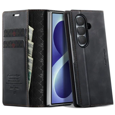 CASEME for Samsung Galaxy Z Fold8 Ultra Case  033 Series RFID Blocking Wallet Stand Calf Texture Leather Phone Cover - Black