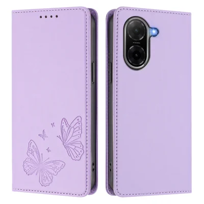  For Xiaomi Redmi A5 4G (171.7mm) / Xiaomi Redmi A5 4G (Global) (171.8mm) / Xiaomi Poco C71 4G / Xiaomi Redmi A7 4G Wallet Case RFID Blocking Butterfly Imprinted Magnetic Flip Leather Cover - Light Purple