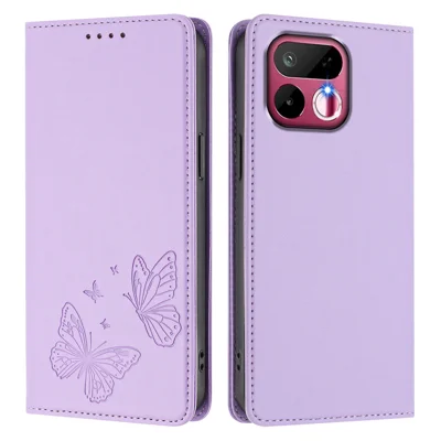 Coque portefeuille pour Realme 16T 5G, coque à rabat magnétique en cuir PU avec motif papillon et protection RFID - Violet clair