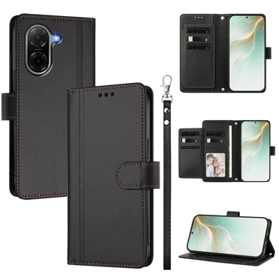  For Xiaomi Redmi A5 4G (171.7mm) / Xiaomi Redmi A5 4G (Global) (171.8mm) / Xiaomi Poco C71 4G / Xiaomi Redmi A7 4G Case 9 Card Slots PU Leather Flip Wallet Phone Cover with Hand Strap - Black