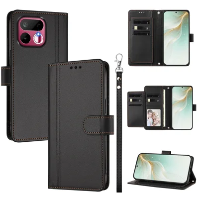 Coque pour Realme 16T 5G, étui à rabat en cuir PU avec 9 emplacements pour cartes, support et dragonne amovible - Noir