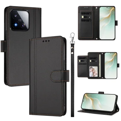 Für Xiaomi 17 Max Hülle mit 9 Kartensteckplätzen aus PU-Leder Klappbrieftasche Handyhülle mit Handschlaufe - Schwarz