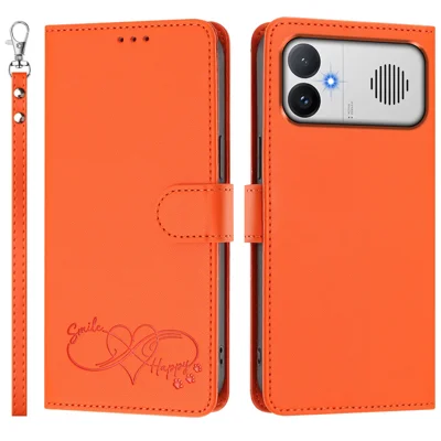  For Xiaomi Redmi K90 Max 5G Case PU Leather Heart Pattern Wallet Flip Phone Cover with Hand Strap - Orange