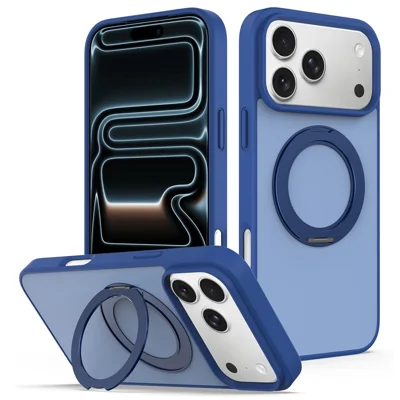 Чехол для iPhone 18 Pro Max / 17 Pro Max с поворотной магнитной подставкой, чехол из поликарбоната и термополиуретана с ощущением кожаной поверхности - Сапфир