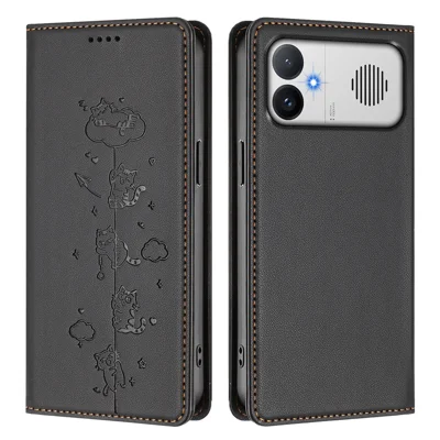  For Xiaomi Redmi K90 Max 5G Case RFID Blocking Wallet Stand Imprinted Cat Pattern Leather Phone Cover - Black