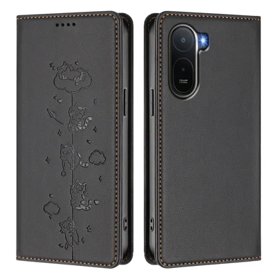  Custodia per Xiaomi Redmi A7 Pro 4G (171,56 mm) / Xiaomi Redmi A7 Pro 5G / Xiaomi Poco C85x 5G / Xiaomi Poco C81 4G con Portafoglio RFID Blocking, Supporto, Rivestimento in Pelle con Motivo Gatto Stampa - Nero