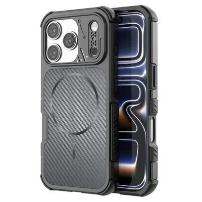 Voor iPhone 18 Pro Max / 17 Pro Max Magnetische Hoes met Koolstofvezelstructuur PC + TPU Hoekbescherming Telefoonhoes - Zwart